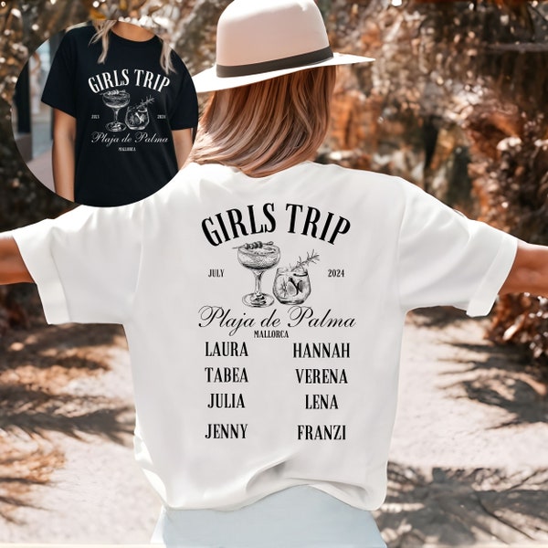 Personalisierbare Girls Trip Shirts, Mädels Trip Shirt, Mädels on Tour Shirt, Mallorca Shirts, Party Shirts für Frauen, Gruppenshirts