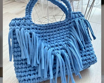 Gehaakte tas Handgemaakte gehaakte tas Patroon Gehaakte tas met Boho stijl kwastdetail Boho gehaakte tassen Gehaakte strandtassen Dikke garen tas