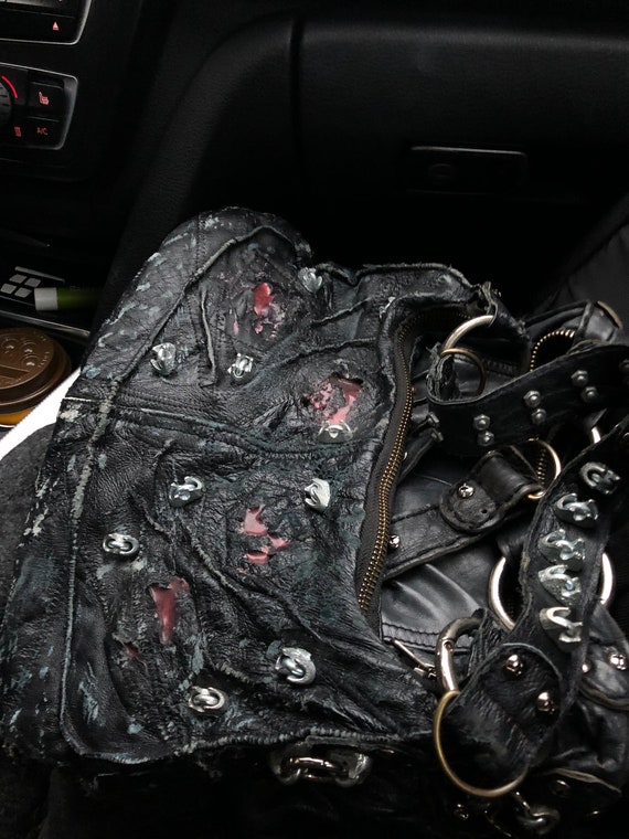 Grunge Recycled Bag, Edgy Flesh Bag, Handmade Punk Leather Bag 