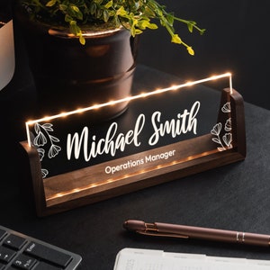 Desk Name Plate | Custom Name Plaque with holder | Desk Night Light | Personalized Desk Plate | Gift for Boss | Work Office Desk Decoration
