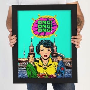 Berlin Comic Poster – Pop Art Oberbaumbrücke Collage | Lustige Berlin Wandkunst | Hauptstadt Retro-Design für Wohnzimmer & Büro