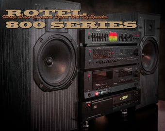 Sistema de componentes estéreo vintage RaRe de la serie 830 de ROTEL con altavoces Kef