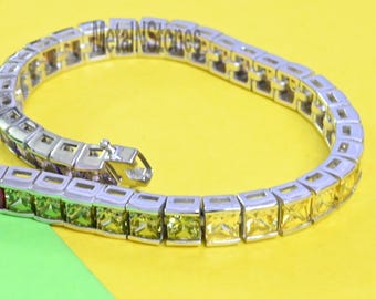Pulsera de tenis con múltiples piedras preciosas naturales, plata de ley 925, eslabones de cadena con múltiples piedras preciosas, regalo para madre, regalo de aniversario para esposa
