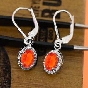 Fire Opal Lever Back Earring, 925 Sterling Silver Fire opal Lever Back Earring. Blessing Gift For Mother Wife Love, Gift For Bridal Wedding