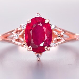 Oval Ruby Engagement Ring, Natural Ruby Ring, July Birthstone Ring, Vintage Style Ruby Jewelry.