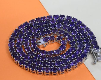 Collar de tenis de zafiro azul redondo de 4 mm, collar de tenis de zafiro azul hecho a mano, regalo de aniversario para el amor de madre y esposa, zafiro azul natural