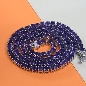Round 4mm Blue Sapphire Tennis Necklace,Handmade Blue Sapphire Tennis Necklace, Anniversary Gift For Mother Wife Love, Natural Blue Sapphire