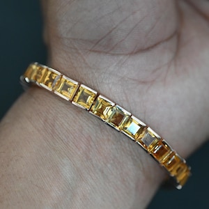 Pulsera de tenis de citrino hecha a mano, pulsera de eslabones de cadena de citrino cuadrado de plata esterlina 925, regalo para madre, regalo de aniversario para madre esposa.