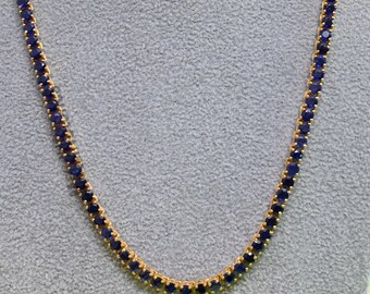 Collar de tenis de zafiro azul hecho a mano, collar de tenis de zafiro azul redondo, regalo de aniversario para el amor de madre y esposa, zafiro azul natural