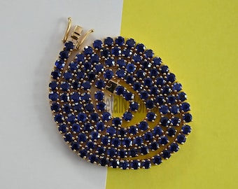 Collar de tenis redondo de zafiro azul, hecho a mano, regalo de aniversario para madre y esposa, zafiro azul natural.