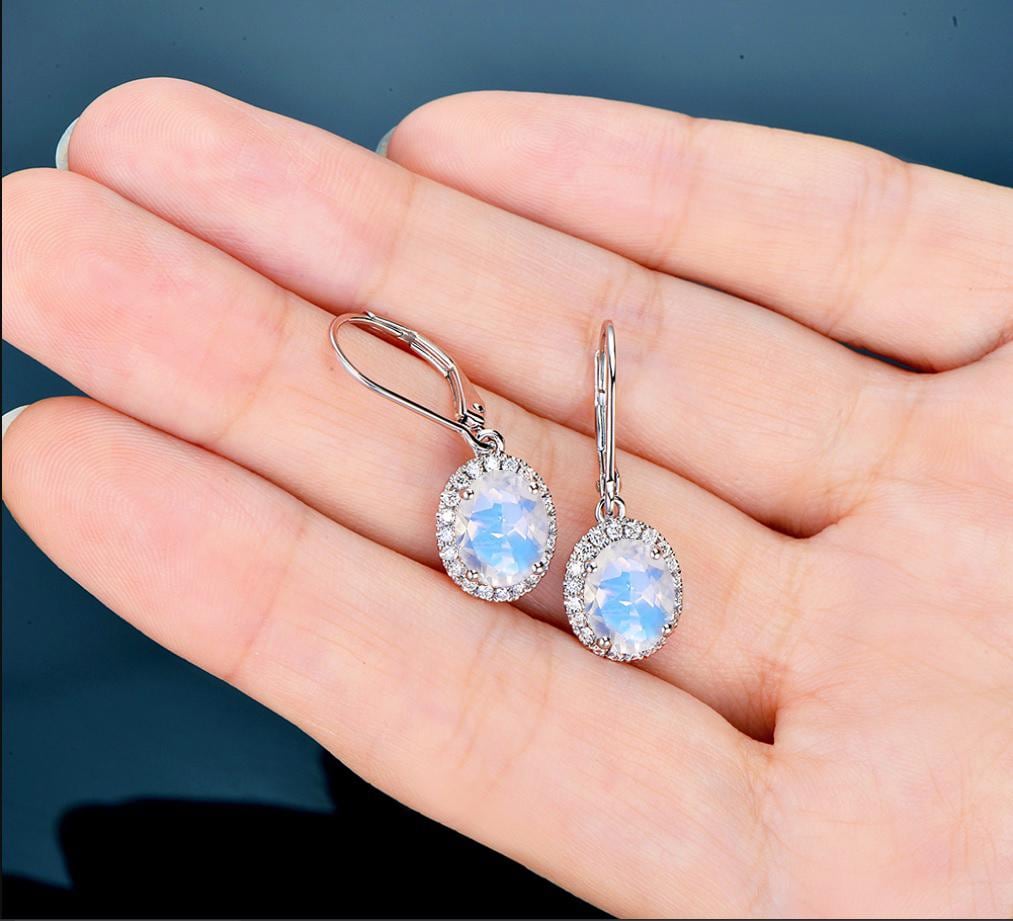 OHAYOO Orecchini Pendenti In Argento 925 Con Pietra Di Luna E Zirconi – Anallergici, Per Donna E Ragazza