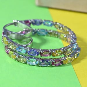 Multi Gemstone Hoop Earrings, Beautiful Multi Gemstone Hoop Earrings, Dangle Droop Earrings,Anniversary Engagement Gift For Mother Wife Love