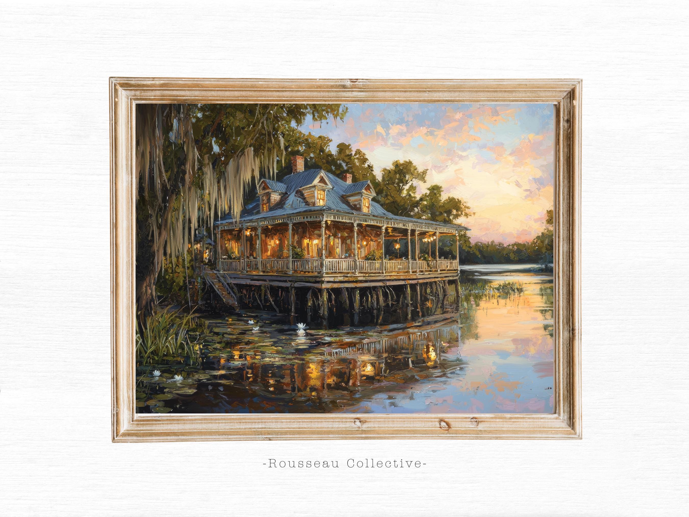 Deep South Bayou Illustration Art Print: Antebellum Plantation