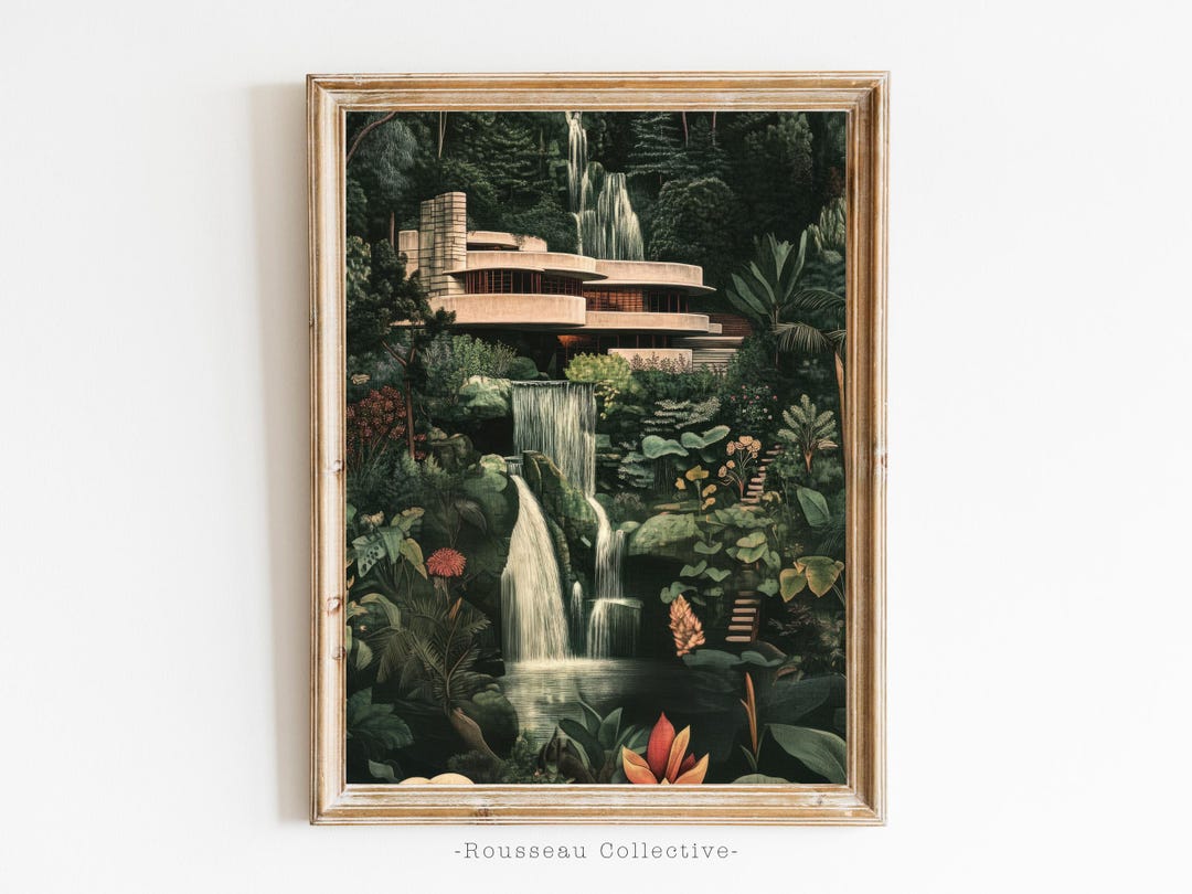 Fallingwater Illustration Art Print: Frank Lloyd Wright Inspired Jungle ...