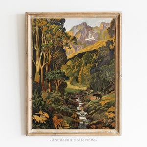 Vintage Landschaft Kunstdruck - Serene Bergwald Illustration, Natur Wandkunst, Retro Malerisches Poster, ruhige Wildnis Dekoration für Zuhause