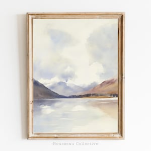 Stampa acquerello paesaggio minimalista – Serene Lake Wall Art – Pittura della natura morbida – Poster colori caldi neutri – Arredamento tranquillo per la casa