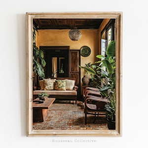 Vintage Indochine Kolonialhaus, Dschungel-Wandkunst, asiatisches Kunsterbe, britischer Kolonialstil, botanisches tropisches Dekor, Boho-Fotokunstdruck