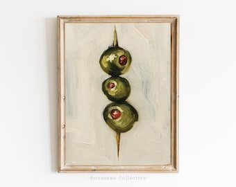 Vintage Olives Art Print: Rustic Kitchen Cocktail Poster