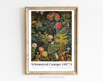 Grabado de Henri Rousseau, Animales de la selva tropical, Arte mural botánico vintage
