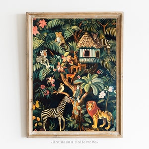 Stampa artistica di Henri Rousseau, poster di Rousseau, decorazione tropicale, stampa botanica della giungla, poster della casa sull'albero, poster dell'arte della giungla, arte murale vintage