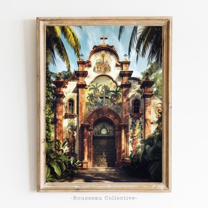 Vintage Haus Kirche aus der Kolonialzeit, Dschungel Wand Kunst, Dekor Britisch Kolonialstil, Tropisch, Architektur Print, Boho Photoart Print