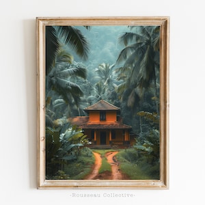 Vintage Kolonialhaus, Dschungel Wand Kunst, Tropisches Dekor, Britischer Kolonialstil, Botanische Tropische Dekoration, Architektur Photoart Print