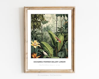 Lámina artística inspirada en Henri Rousseau, arte mural botánico de la selva exótica