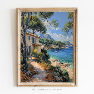 Mediterranean Coastal Landsape Art Print - Seaside Impressionist Wall Decor