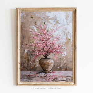 ヴィンテージフラワー、春の花のアートプリント、桜のアート、花の壁アート、花の静物画、アンティークの桜のプリント、農家風の装飾