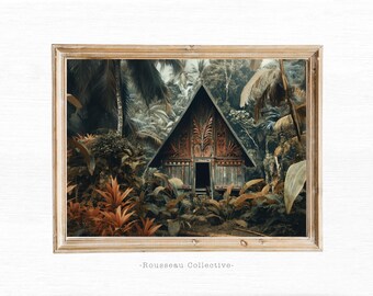 Tribal Jungle House Art Print: Papua New Guinea Architecture