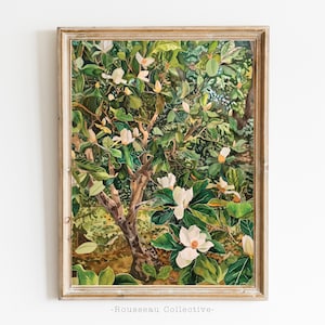 Magnolienbaum Ästhetischer Kunstdruck, Botanische Wanddekoration, Vintage Blumen Illustration, Naturinspiriertes Aquarell Poster, Garten Wandkunst