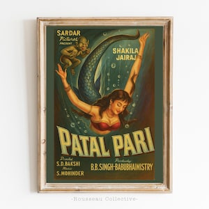 Patal Pari Vintage Bollywood Poster Print Hindi Retro Movie Art Indian Mermaid Mythology Wall Decor Desi Pop Culture Home Decor Art Gift
