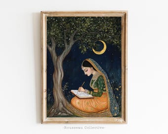 Mughal Princess Art Print: Elegant Indian Minitiature Wall Decor