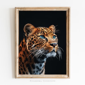 Stampa fotografica di ritratto di leopardo – Arte murale di grandi felini maestosi – Fotografia di animali selvatici – Decorazione della natura del safari – Poster di Panthera Pardus – Tigre