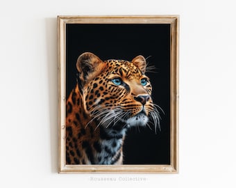 Leopard Portrait Print: Majestic Big Cat Wall Art, Animal Illustration