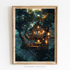 Waldhaus Baumhaus, Kinder Abenteuer, Dschungelbuch Poster Kunstdruck, Tropisches Dekor, Kinderbuch, Weidenbaumwald