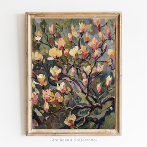 Vintage Magnolia Flower Art Print, Rustic Antique Farmhouse Print, Flowers Still Life, Magnolia Sketch, Magnolia Art, Antique Magnolia Print