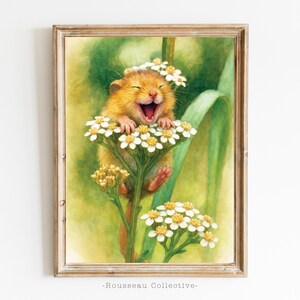 Stampa artistica da parete con topo carino per la cameretta dei bambini, poster di cuccioli sorridenti, decorazione per la cameretta dei bambini, illustrazione di animali del bosco, opera d'arte per la cameretta dei bambini, stampa divertente