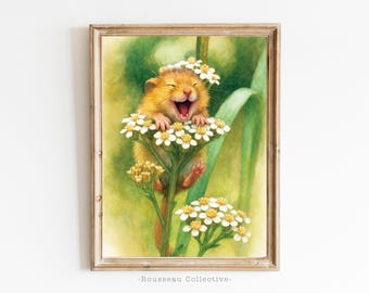 Smiling Mouse Watercolor Illustration Print: Whimsical Nursery Kids Wall Art