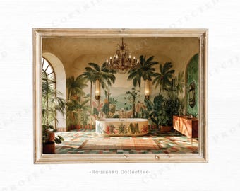 Tropical Bathroom Art Print | Boho Colonial Interior Decor | Palm Jungle Mural