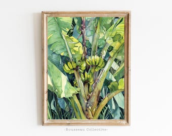 バナナの木の絵画 - オリジナルの水彩画からのプリント、「バナナの木