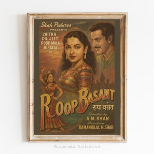 Póster vintage de Bollywood de Roop Basant, arte mural de cine indio, obra de arte retro de películas hindi, película clásica, nostalgia, decoración Desi
