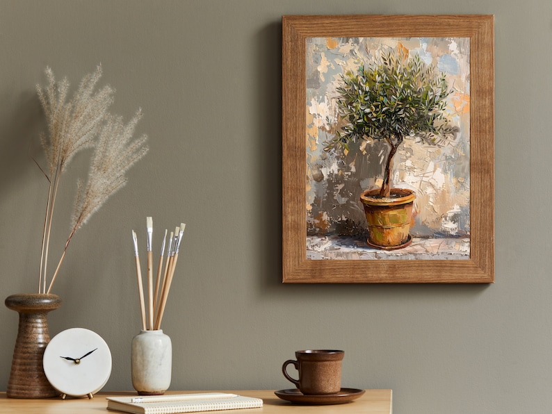 Vintage Olive Tree Art Print, Rustic Farmhouse Print, Flowers Still