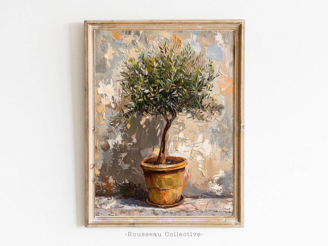 Vintage Olive Tree Art Print, Rustic Farmhouse Print, Flowers Still