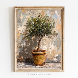 Stampa artistica di ulivo d'epoca, stampa rustica di fattoria, natura morta di fiori, stampa botanica, stampa di ulivo antico in vaso, barattolo di ulivo