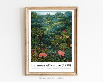 Lámina artística inspirada en Henri Rousseau, arte mural vintage de la jungla, decoración botánica.