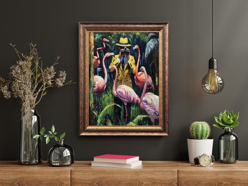 Tropical Flamingo Art Print Poster, Wildlife Wall Decor, Jungle
