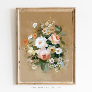 Stampa artistica floreale vintage, stampa botanica da parete neutra e tenue, decorazione cottagecore, natura morta floreale, arredamento rustico, bouquet di fiori