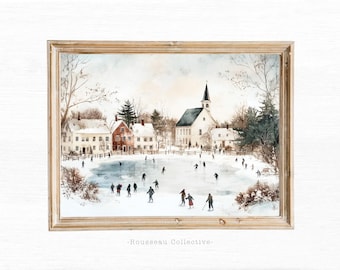 Impresión artística de ilustración festiva de invierno: decoración navideña americana nostálgica