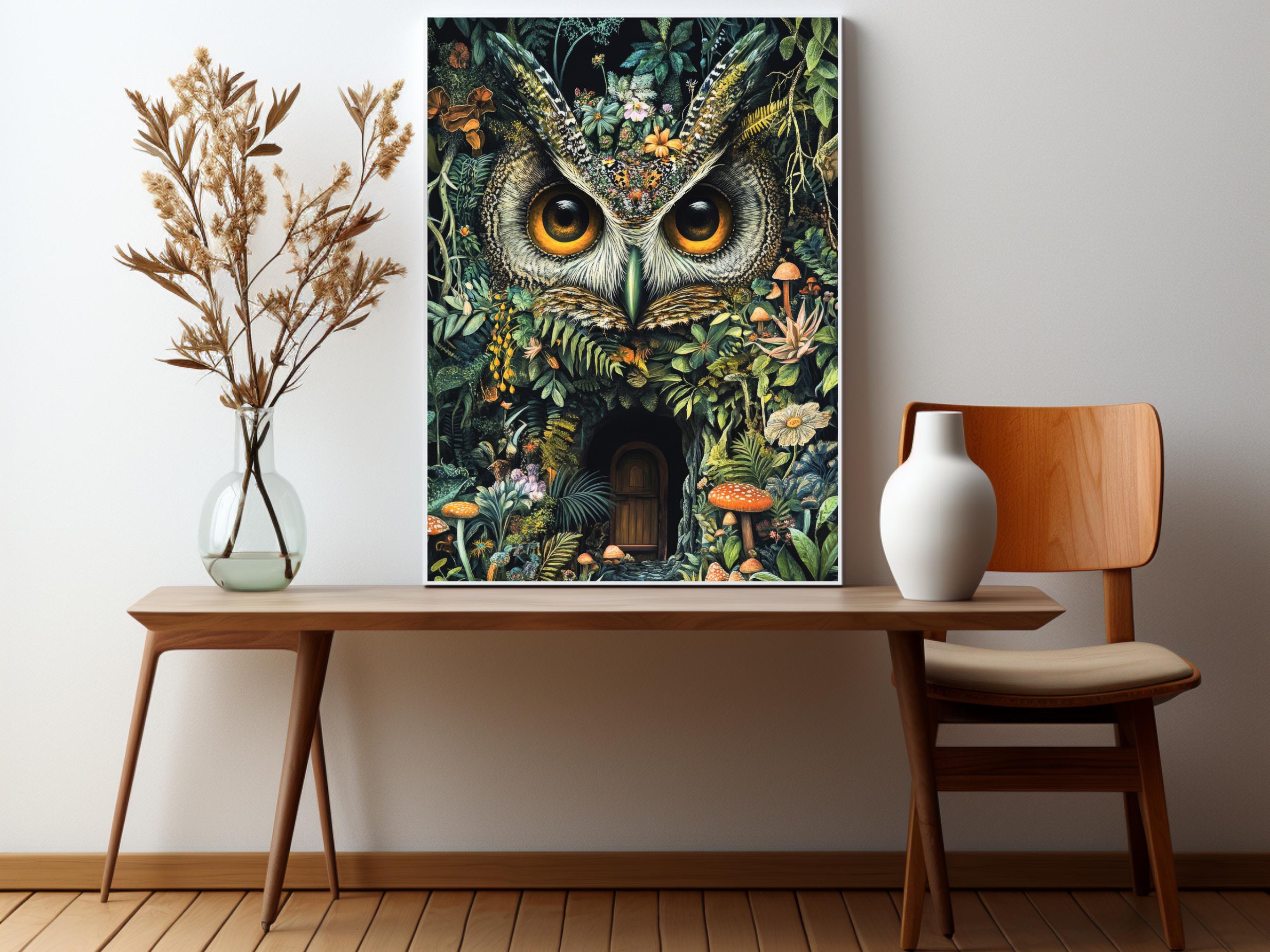 風変わりなフクロウのアートプリント | 花と森の植物画 - Etsy 日本